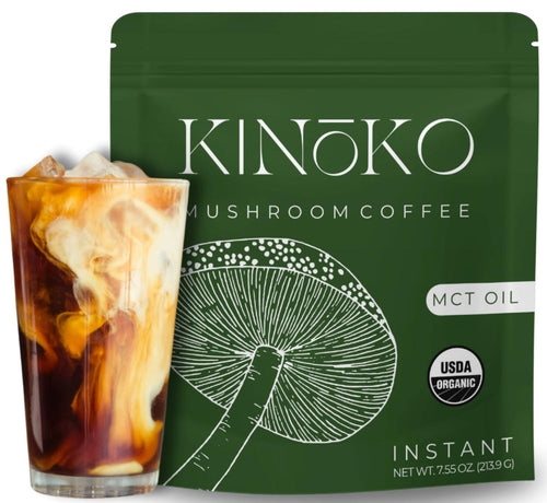 Kinoko USDA Organic Mushroom Coffee with MCT Oil Blend of 7 Adaptogenic Mushrooms – Instant Coffee Mix, USA Grown