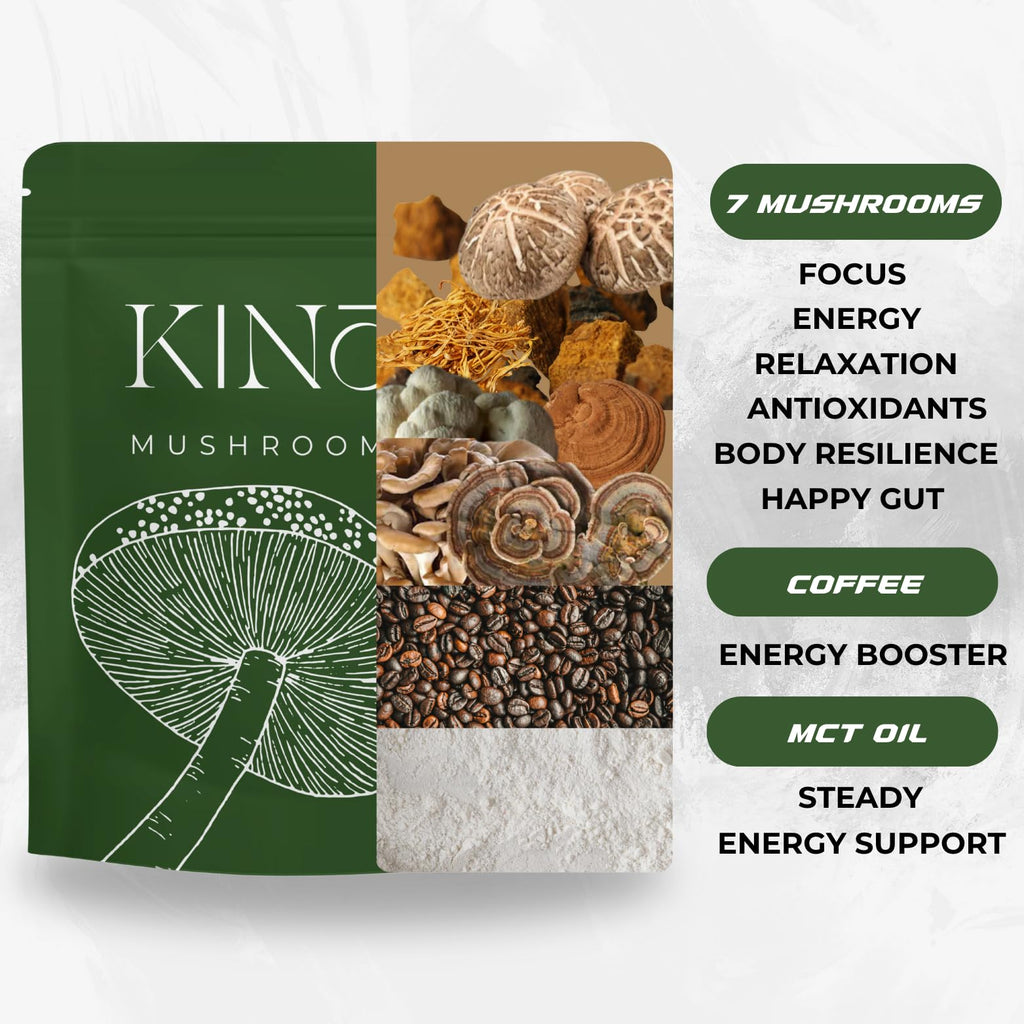 Kinoko USDA Organic Mushroom Coffee with MCT Oil Blend of 7 Adaptogenic Mushrooms – Instant Coffee Mix, USA Grown